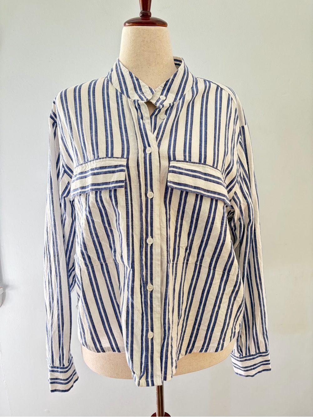 Karen Kane Cotton Striped Button Down Shirt